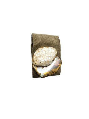 OOAK Artisan Leather Cuff Bracelet Mother of Pearl Shell Gold Leaf Wearable Art